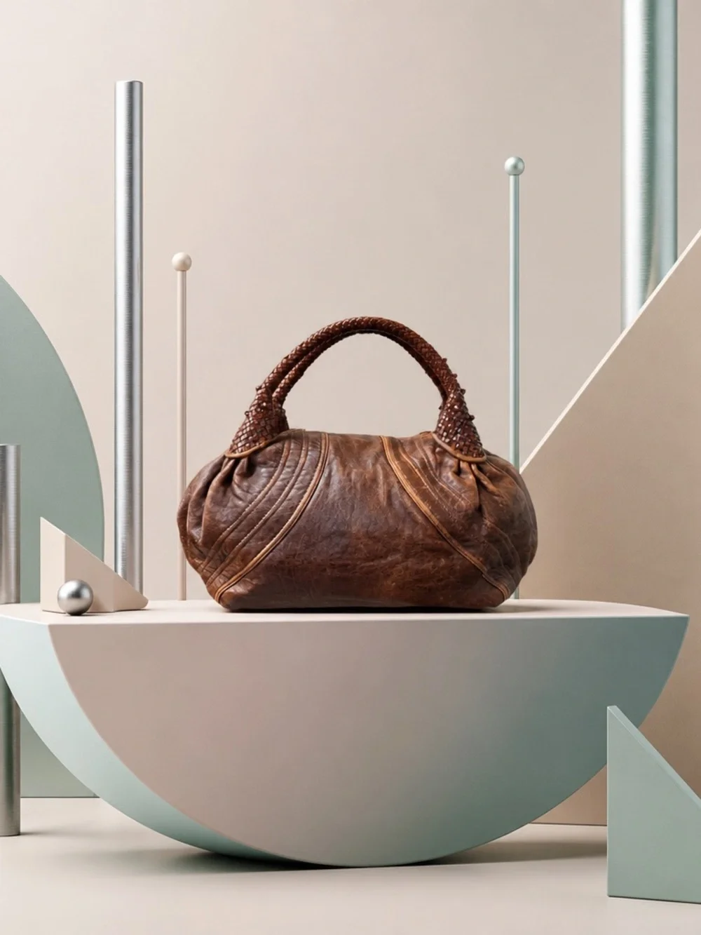 Fendi Brown Braided-Handle Leather Shoulder Bag